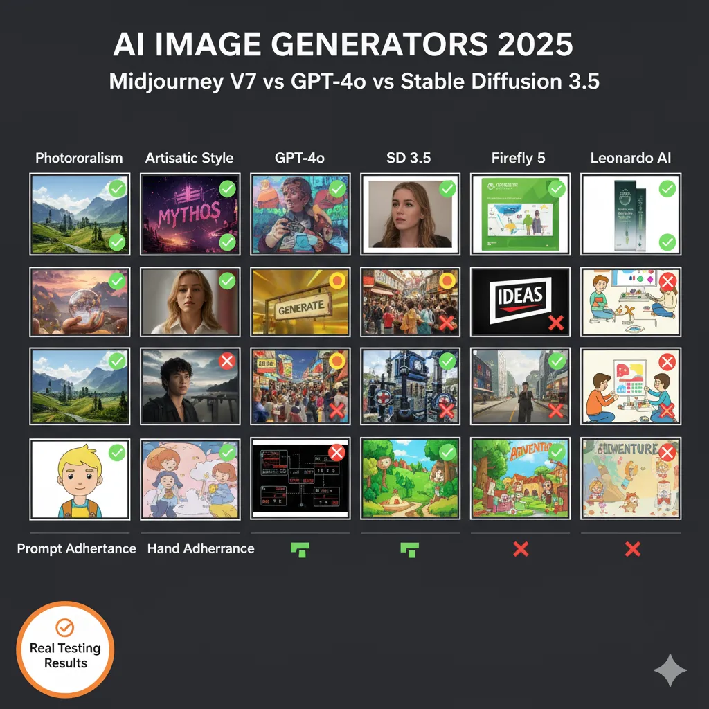 Side-by-side comparison: Same prompt, five different ai image generation tools. Notice the dramatic differences in interpretation.