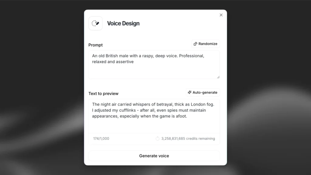 Voice design screen