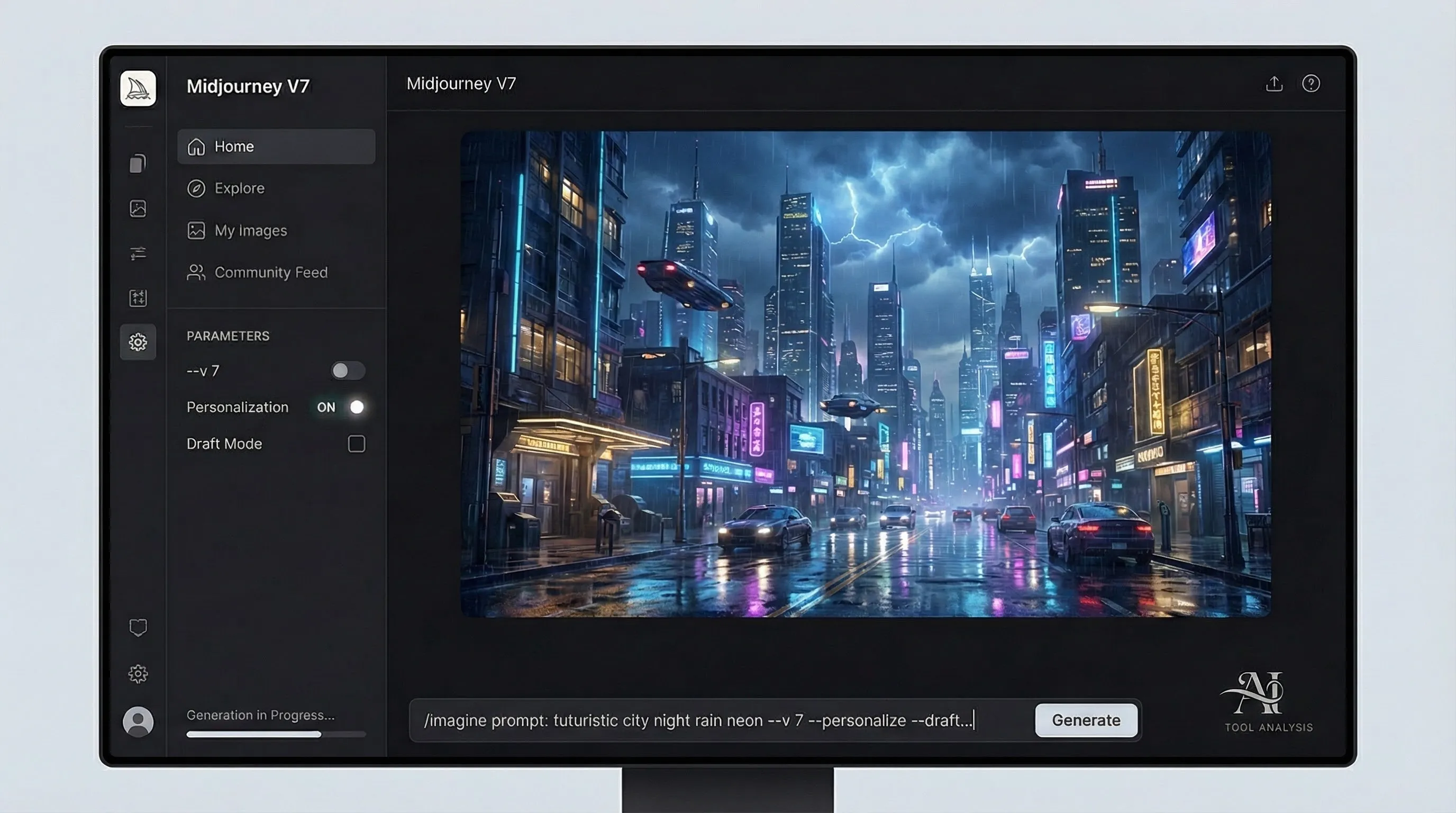 Midjourney V7 interface showcasing personalization features and cinematic output