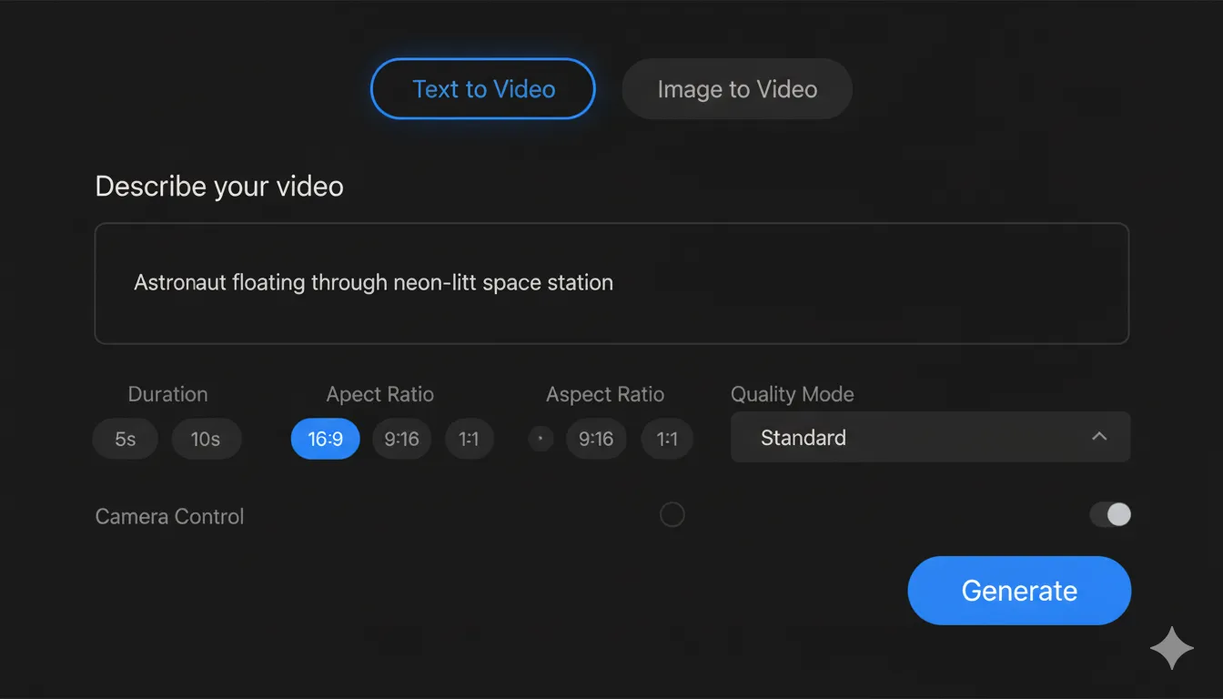 Kling AI Review: text-to-video interface showing prompt input and generation settings