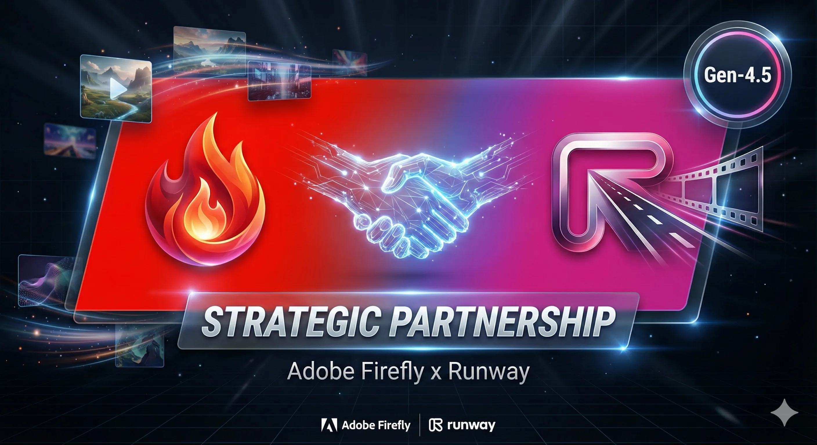 Illustration of the Adobe Firefly and Runway Gen-4.5 partnership announcement (AI-generated artwork)