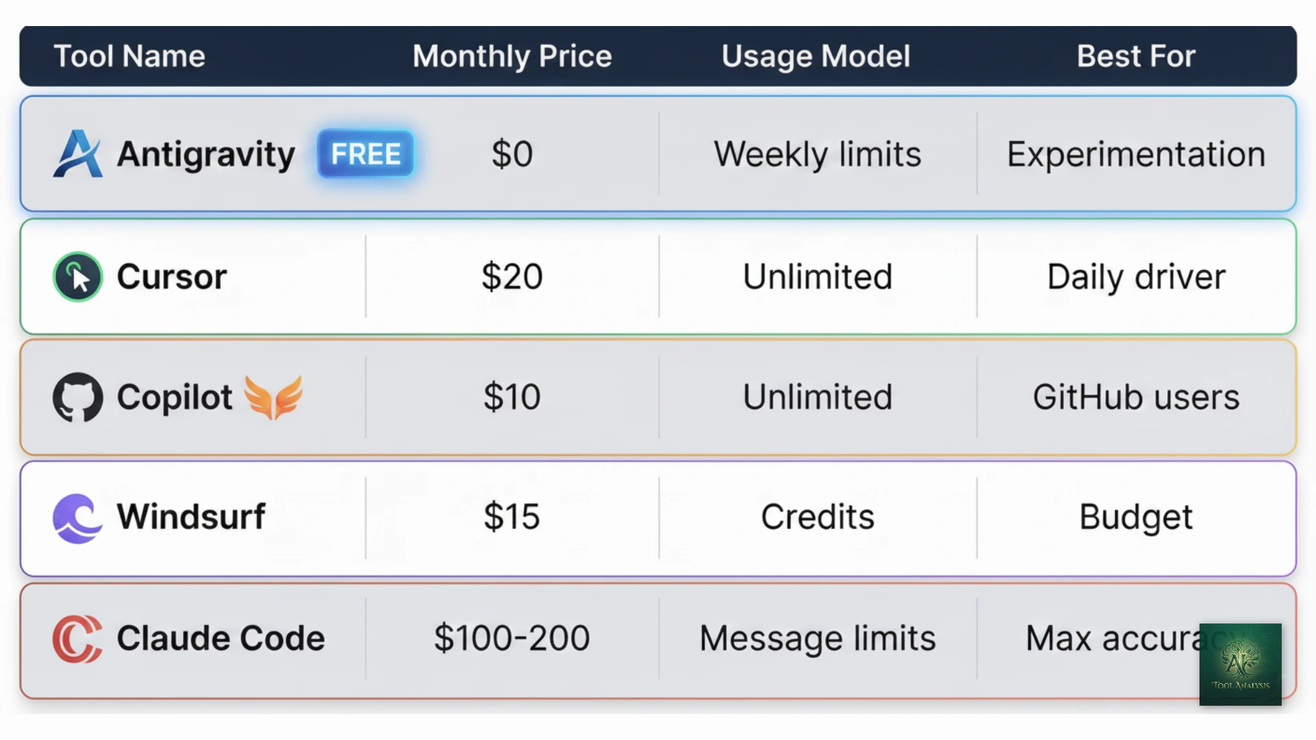 Google Antigravity pricing comparison chart showing free, Pro, and Ultra tiers
