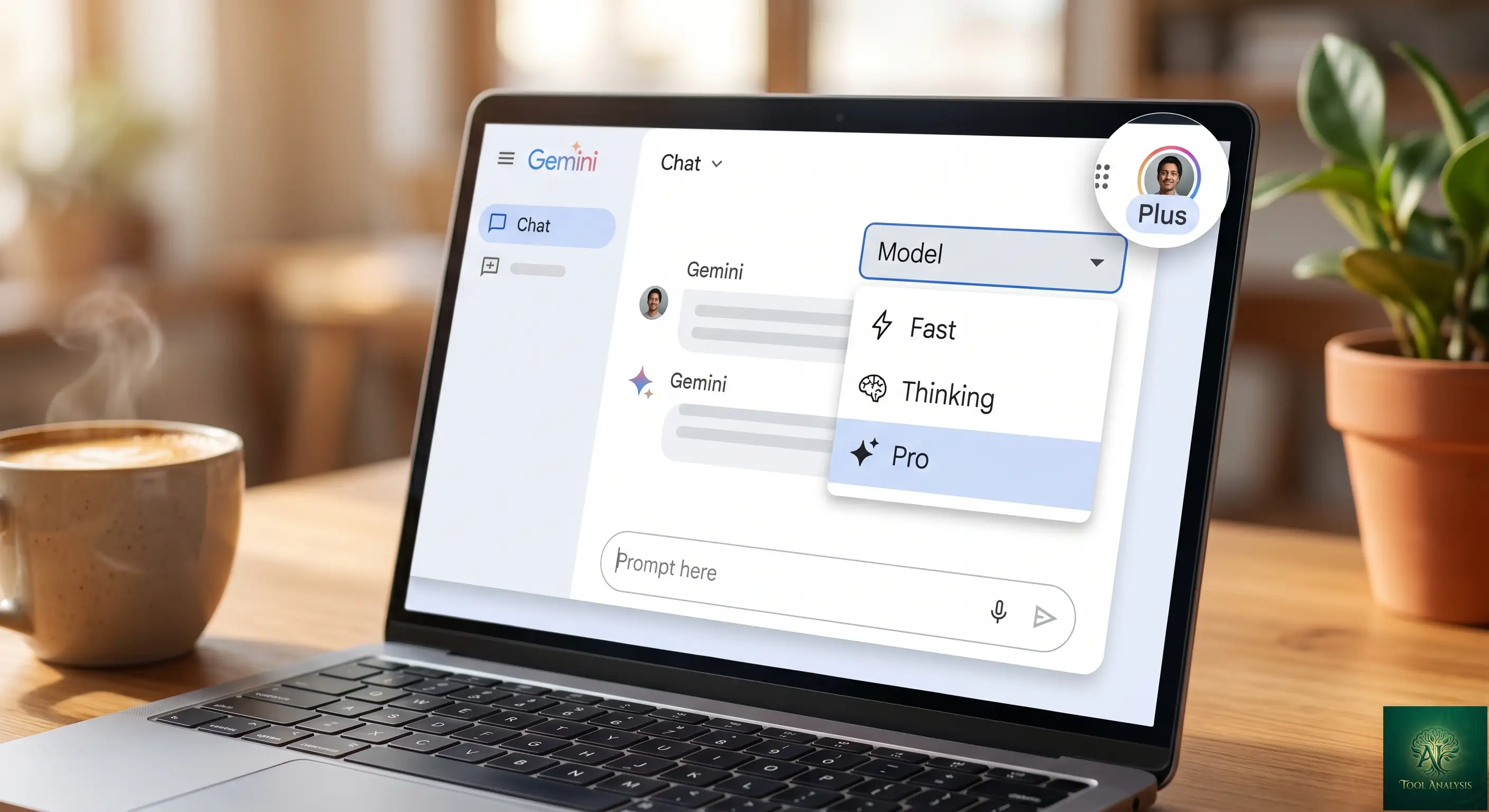 Gemini app showing the three model options of Fast, Thinking, and Pro available to AI Plus subscribers
