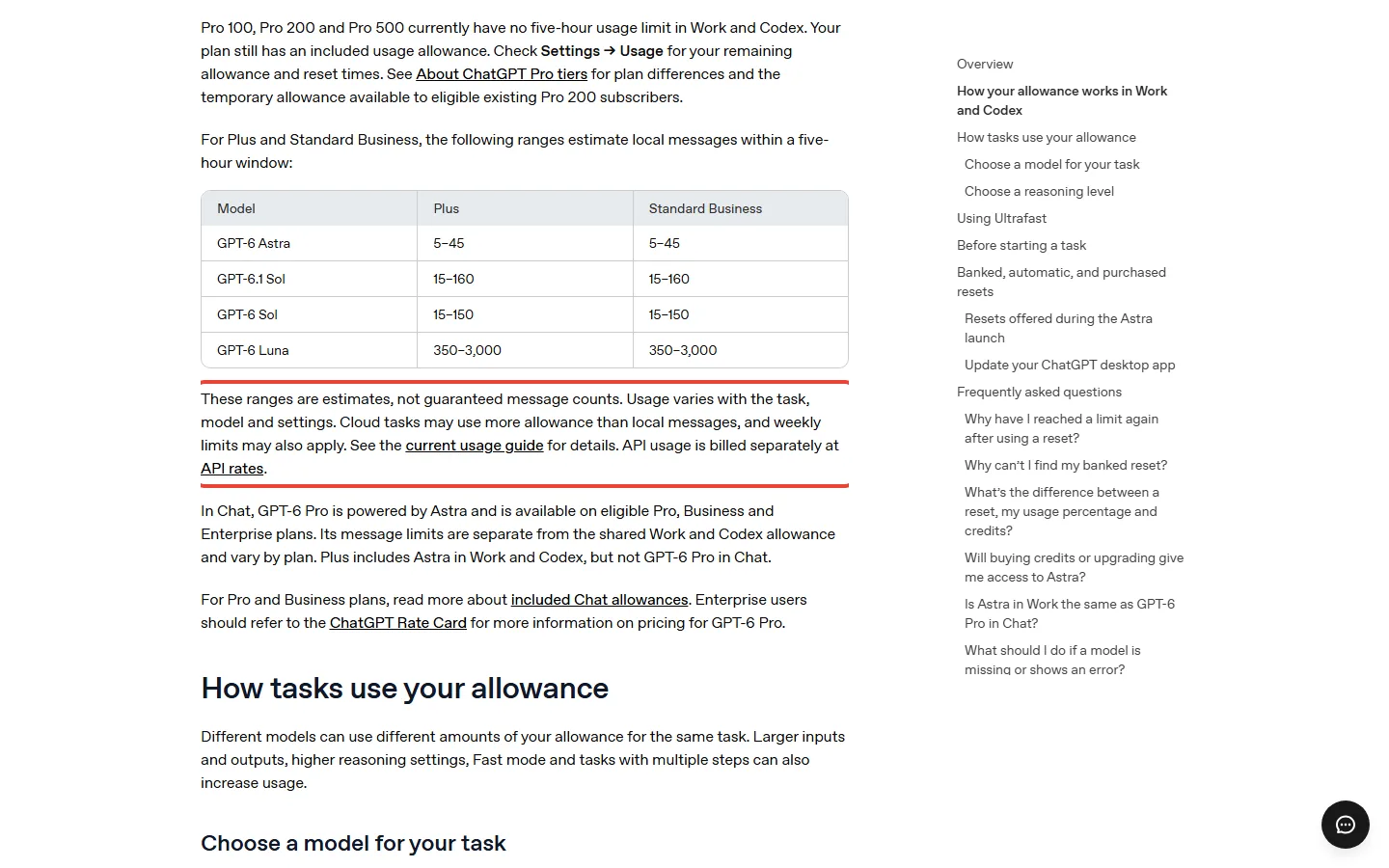 OpenAI help page on usage limits in Work and Codex saying the ranges are estimates, not guaranteed message counts