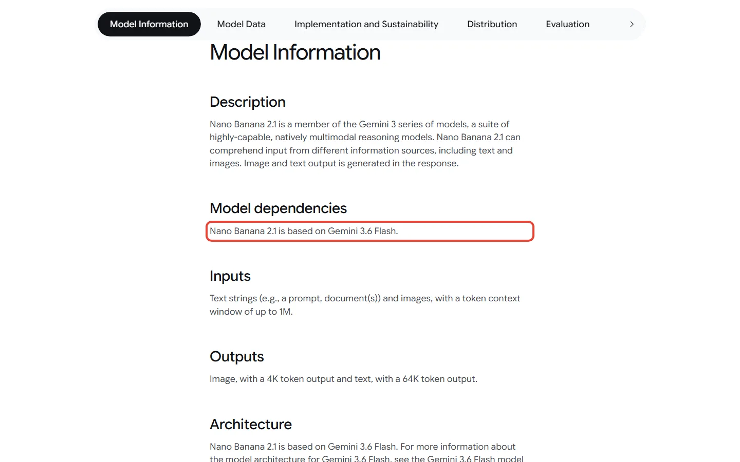 Google DeepMind's Nano Banana 2.1 model card stating it is based on Gemini 3.6 Flash